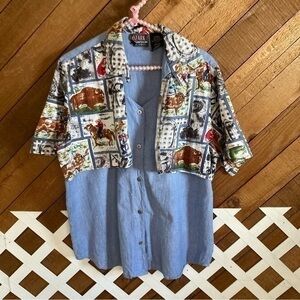 Vintage denim faux vest button down shirt size M